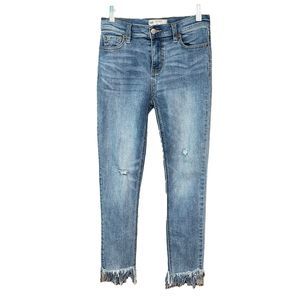 Free People Raw Fringe Hem Skinny Jeans Women’s Size 26 Blue